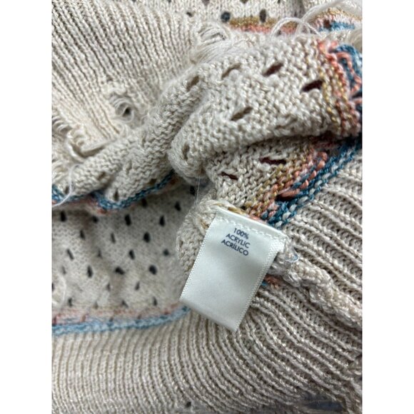 BKE Deconstructed Sweater Women's Large Beige Open Knit Fringe Western Pullover - Picture 6 of 7